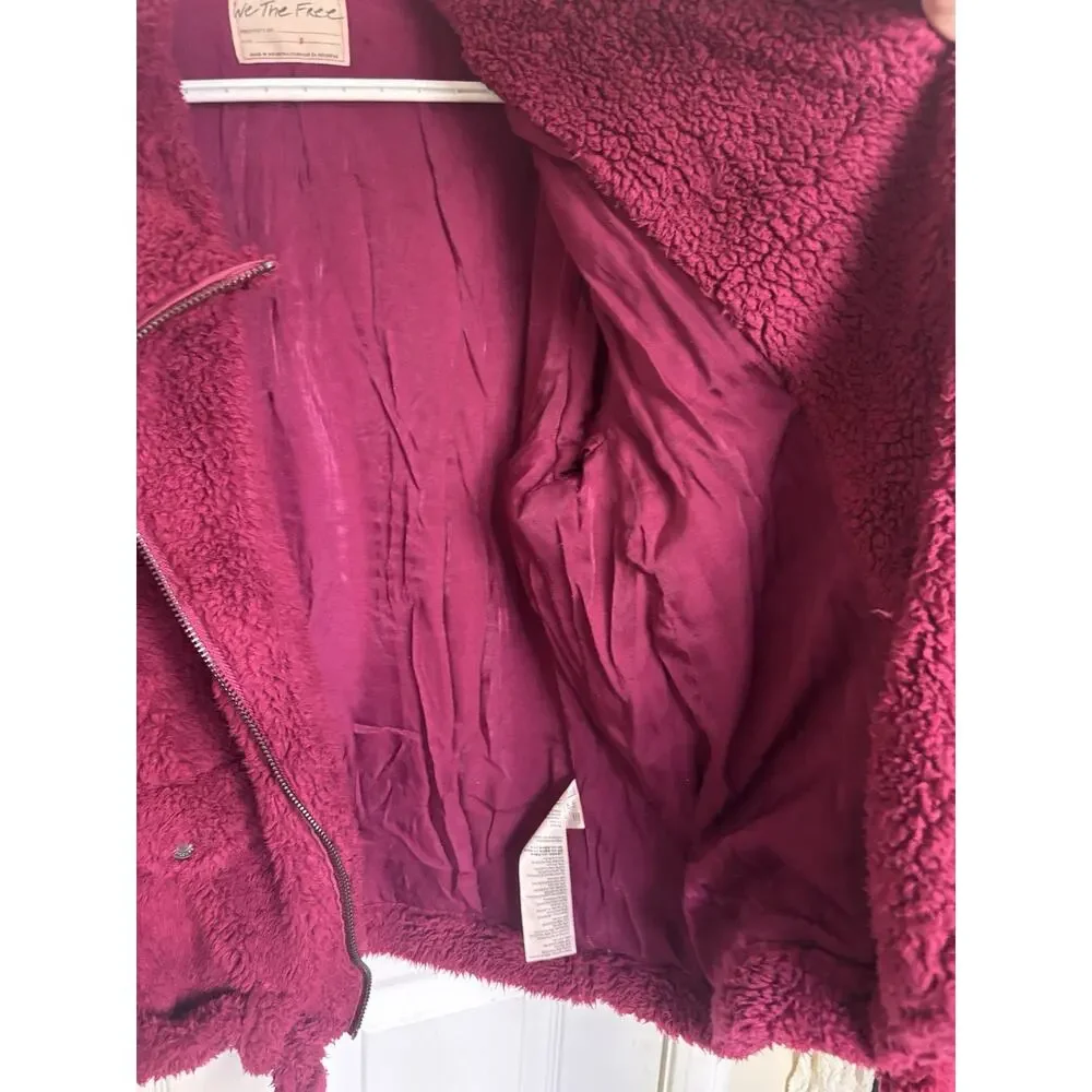 Free People We The Free So Cozy Slouch Moto Jacket Burgundy Oversized S